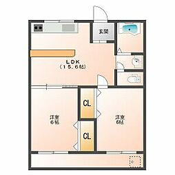 藤栄ビル 2LDKの間取図画像