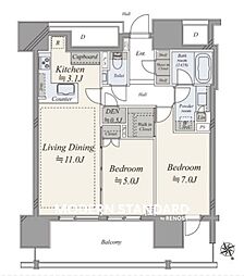 グランドヒルズ恵比寿 2LDKの間取図画像