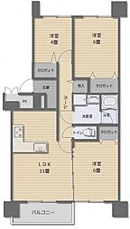 北緑丘団地北緑丘第3住宅15号棟 3LDKの間取図画像
