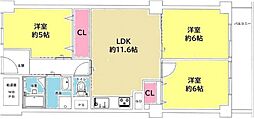 三ツ池台マンション 3LDKの間取図画像