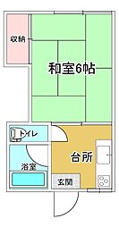 コーポ東杜 2階1Kの間取り
