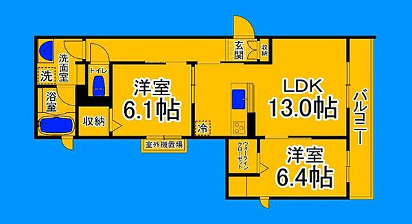 大阪府大阪市住吉区万代6丁目(賃貸マンション2LDK・2階・62.43㎡)の写真 その2