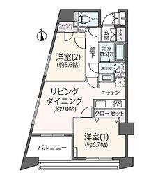 プラティーク三軒茶屋 2LDKの間取図画像