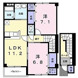 コーポセキグチB 2LDKの間取図画像