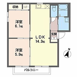 バリュージュあずまだB 2LDKの間取図画像