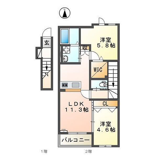 Maison K’s 202｜福岡県久留米市山川安居野1丁目(賃貸アパート2LDK・2階・55.01㎡)の写真 その2