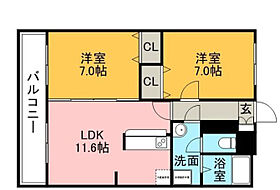 キャッスルリオ 101 ｜ 福岡県久留米市上津1丁目4-27（賃貸マンション2LDK・1階・58.00㎡） その2