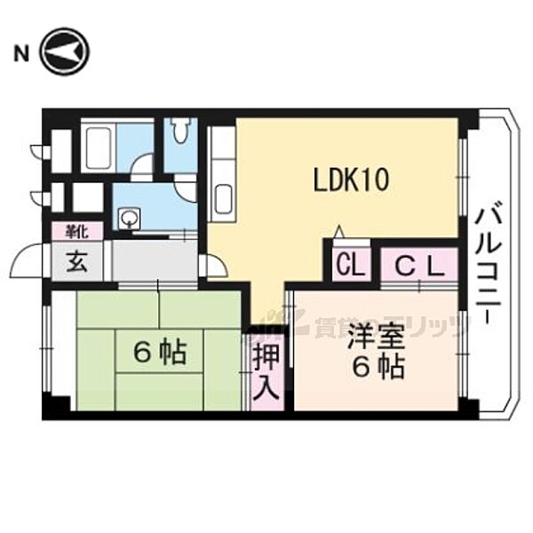 京都府京都市山科区西野阿芸沢町(賃貸マンション2LDK・1階・51.98㎡)の写真 その2