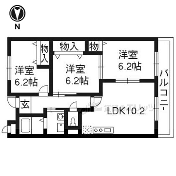 京都府京田辺市草内一ノ坪(賃貸アパート3LDK・2階・61.08㎡)の写真 その2