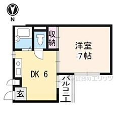 近鉄京都線 竹田駅 徒歩8分の賃貸マンション 2階1DKの間取り