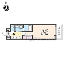 ヒカルサ京都山科大宅 1Kの間取図画像
