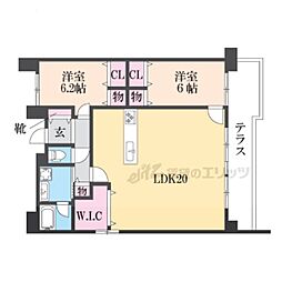パデシオン新烏丸十条 2LDKの間取図画像