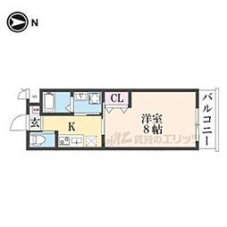 LEI CORT椥辻I 1Kの間取図画像