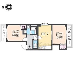グリシーヌ京町 2DKの間取図画像