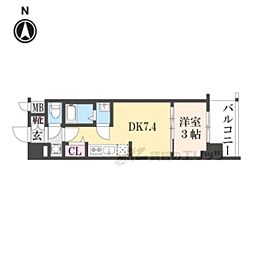 プレサンス京都室町通紫水 1DKの間取図画像
