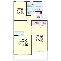 サンテラス大村1 2LDKの間取図画像