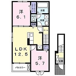 アンビシャスA 2LDKの間取図画像