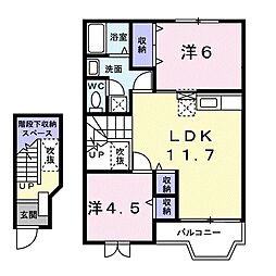 フレッシュ積志 2LDKの間取図画像