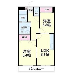 ティアラ西伊場 2LDKの間取図画像