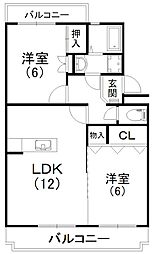 初生パークハイツ 2LDKの間取図画像