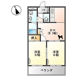 サンハイツ・オクヤマ 2DKの間取図画像