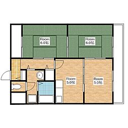 タイハイツ桜宮 3DKの間取図画像