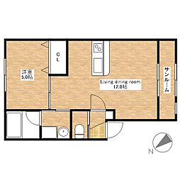 近江八幡市千僧供町アパート 1LDKの間取図画像