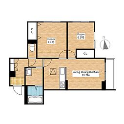 東近江市佐野町アパート 2LDKの間取図画像