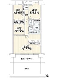 芦屋ハイタウン 3LDKの間取図画像