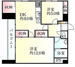 宮町ハイツ 2DKの間取図画像