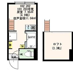 グリーンビュー西日暮里 1階ワンルームの間取り