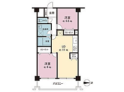 マリオン小田原 2LDKの間取図画像