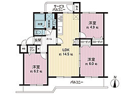 湘南長沢グリーンハイツ7-3号棟 3LDKの間取図画像
