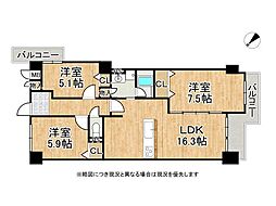 伊丹昆陽ビューハイツ 3LDKの間取図画像