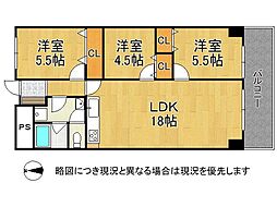 サンハイツ武庫之荘1号棟 3LDKの間取図画像