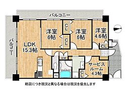 ライオンズマンション尼崎ガーデンシティ 3SLDKの間取図画像