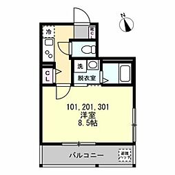 ベイルームソラーナ生麦 1階1Kの間取り