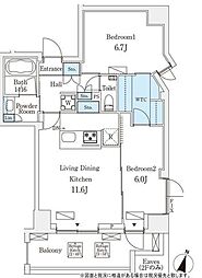 フルハウス飯田橋 2階2LDKの間取り