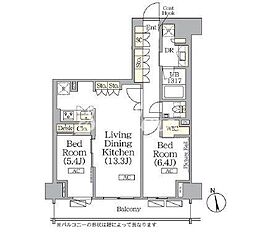ザ・パークハビオ神楽坂レジデンスSouth 6階2LDKの間取り
