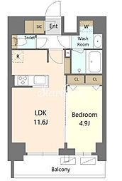 新宿区早稲田鶴巻町マンション 1LDKの間取図画像
