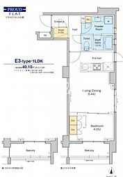 プラウドフラット中野 1LDKの間取図画像