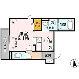 オリビア神楽坂 1Kの間取図画像
