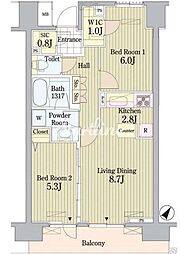 プライムアーバン東中野コート 2LDKの間取図画像