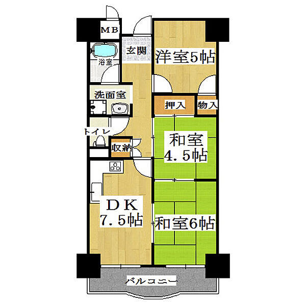 メゾンドール向陽 ｜大阪府羽曳野市野々上5丁目(賃貸マンション3DK・2階・55.51㎡)の写真 その2