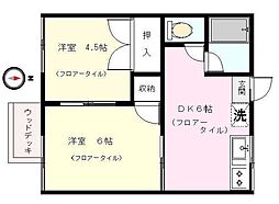 ホワイトヴィラ 2DKの間取図画像