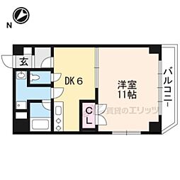 JR草津線 手原駅 徒歩7分の賃貸マンション 3階1DKの間取り