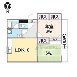 JR北陸本線 長浜駅 徒歩18分の賃貸アパート 2階2LDKの間取り