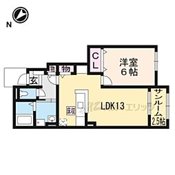 モルトベーネ2 1LDKの間取図画像