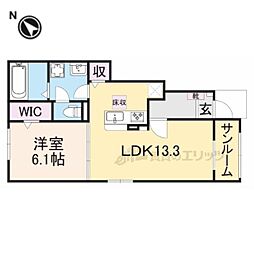 近江八幡市若宮町アパート 1LDKの間取図画像