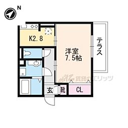 グランシャリオ二町A棟 1Kの間取図画像
